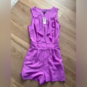 Express Sleeveless Pink Ruffle Front Romper